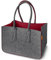 MIQIO Design Filz Shopper | große Einkaufstasche mit Henkel und Innentasche | Shopping-Bag Einkaufskorb | Tragetasche aus Filz| Aufbewahrungskorb | Mittelgrau-Dunkelrot