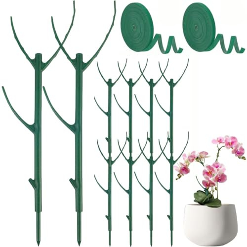 Monstera - 10 ramoscelli impilabili, strutture di supporto in plastica per piante da interno ed esterno, piante in vaso, fiori e altre piante rampicanti (verde, confezione da 10, 28 cm)
