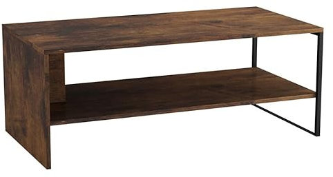URBNLIVING 100cm Wooden Coffee Table Steel Frame Open Storage Shelf Living Room Furniture (Rustic Brown)