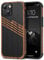 TENDLIN Compatible with iPhone 14 Case Wood Grain with Carbon Fiber Texture Design Leather Hybrid Slim Case (Three Stripe)