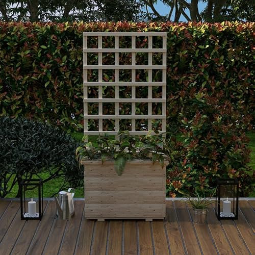 Holzti - Pflanzkübel Holz - Blumenkasten für draußen - Pflanzkasten groß - Kiefernholz - Pinie - Wetterfest - Perfekt für Garten, Balkon und Terrasse - 63x41x41 cm - Naturale mit pergola