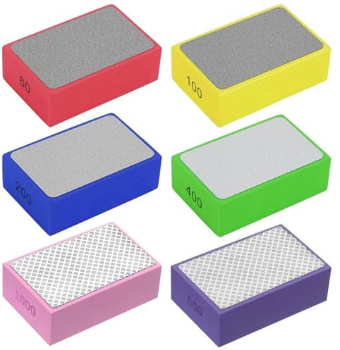 BORISCA 6 Stück Diamant Handschleifpad Set, Glas Schleifen Fliesen Schleifblöcke Polierpads Diamant Schleifpad Diamant Schleifblock für Steinkeramikfliesen Glas, 60#, 100#, 200#, 400#, 600#, 1000#