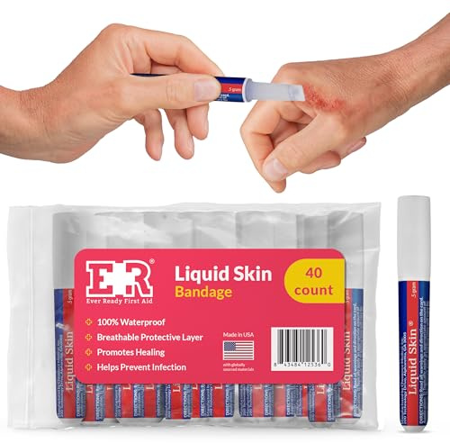 Vendaje líquido para la piel, pegamento impermeable para el cierre de heridas, barrera líquida flexible con fórmula que no pica, vendaje líquido de larga duración, 40 unidades