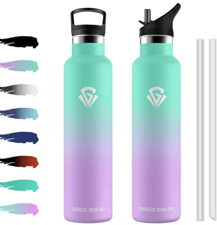 Botella Agua Acero Inoxidable 1L, Botella Termica con Pajita y Filtro, Reutilizable, Cantimplora sin BPA, Prueba de Fugas, Termo para Senderismo, Adultos, Escuela, Deporte, Gimnasio, Alpinismo