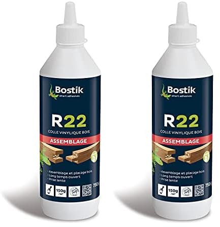 Bostik Vinylique Bois R22 - Colle à Prise Lente pour Assemblage et Placage du Bois - D1 Menuiseries Intérieures, Meubles - Blanc - Biberon 750 g (Lot de 2)
