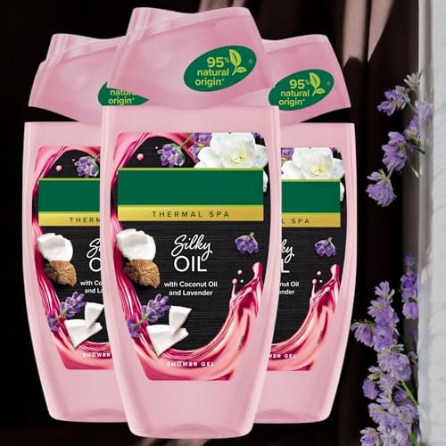 3 x 250ml Thermal Spa Silky Oil Shower Gel Body Wash with COCONUT OIL AND LAVENDER