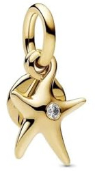 Pandora Moments 763892C01 Double Starfish Pendant Sterling Silver 14K Gold Plated with Cubic Zirconia Compatible with Me and Moments Pendant, 4.4x14.3x10mm, Sterling Silver, Zirconia, 4,4x14,3x10 mm