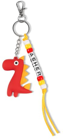 GSTFY Porte-clés dinosaure personnalisé avec nom - Breloque dinosaure mignon personnalisé pour clés, sac à dos ou cadeau (8 cm, 8 couleurs)
