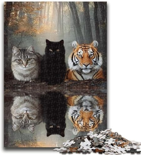 Puzzle für Erwachsene, 1000 Teile, Katze und Tiger, 1000 Teile für Teenager, Herausforderung der Gehirnintelligenz, süchtig machendes Spielzeug für die Heimdekoration, (38x26cm)