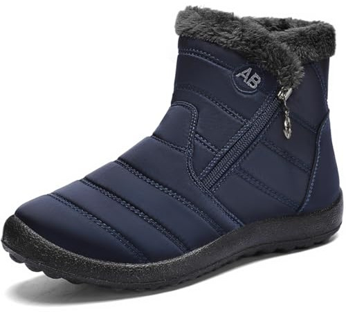 FUJEAK Winter Snow Boots for Mens Fur Lined Warm Ankle Slip On Anti-Slip Casual Boots Waterproof Outdoor Boots Comfortable Lightweight Shoes Blue UK Size 8