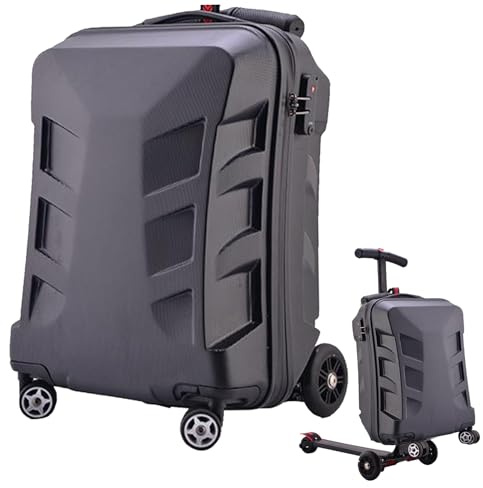 AZIDWERYQ Roller-Koffer für Kinder, großes Fassungsvermögen, stummgeschalteter Koffer, Roller mit Teleskopgriff, faltbares Fahrgepäck mit Mehreren Taschen für Reisen, schwarzes Gepäck