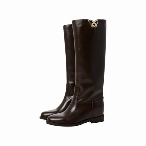 Generico Stivale donna OVYE' in vera pelle con zeppa interna alta 3 cm e punta rotonda tacco alto 2 cm colore moro numero 40