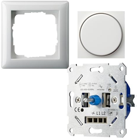 proventa LED Dimmer Unterputz 250W -> Komplettset mit Gira-Standard 55 reinweiß glänzend <- LED Drehdimmer für LED & Halogen - Phasenabschnitt - 2-Draht Technik