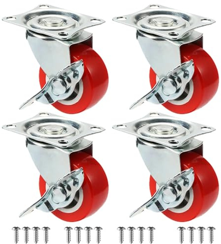4-Pack PVC 2 Universal and Universal Brake casters, Quiet red Rotating Wheels, Wheelbarrow, Furniture Project Trolley(4pcs Brake Casters)