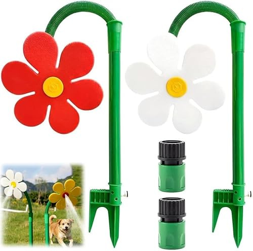 Mnrkaoic Rasensprinkler Blume, 360° tanzende Spritzblume Wasserspielzeug, gelb-rote Gartenbewässerung für Rasen Kinder, Outdoor Sommerspaß Gartenspielzeug für Jungen Mädchen (Rot+Weiß)