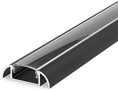 LumenTEC SET: Profil LED, 100cm Profil LED für 8/10mm LED Streifen, aluminium led profil + Abdeckung LT2 (Schwarz Transparent)