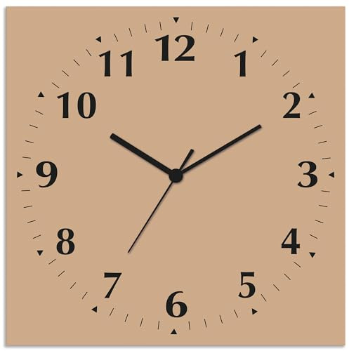 ARTLAND Wanddeko Wanduhr ohne Tickgeräusche Alu Quarzuhr 30x30 cm Quadratisch Lautlos 12 Ziffern Farbig Schlichtes Design Beige S7JY