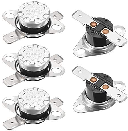 sourcing map KSD301 Thermostat 50°C/122°F 10A Normally Closed N.C Adjust Snap Disc Temperature Switch for Microwave,Oven,Coffee Makers 5pcs,Bakelite Material