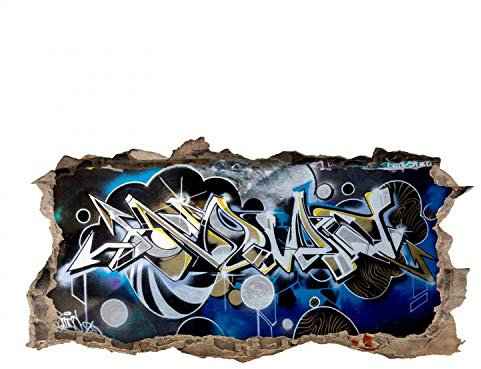 148 Wandtattoo Graffiti blau grau - Loch in der Wand - in 6 Größen - cooles Wandbild Wanddeko Teenager Jugendzimmer - Größe 1250 x 630 mm