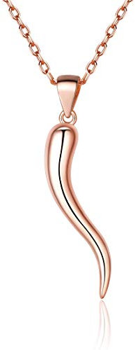 ChicSilver Collier Piment Italien Or Rose Bijoux Porte Bonheur Pendentif Corne Abondance Argent 925 Femme