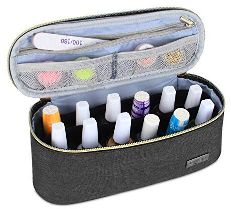 Luxja Nail Varnish Storage Case, Nail Varnish Holder, Nail Polish Bag - Holds 12 Bottles (15ml - 0.5 fl.oz), Nail Polish Case for Polish and Small Tools, Black