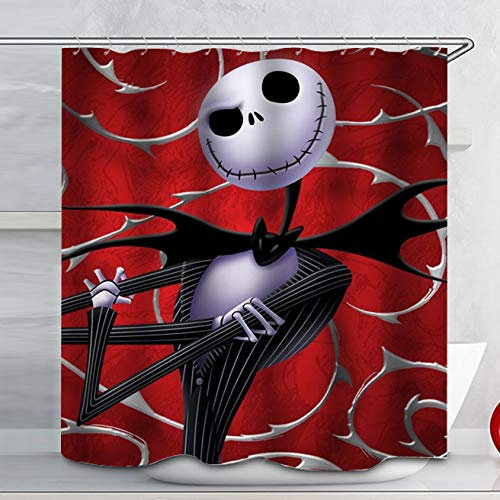 hipaopao Disney Nightmare Before Christmas Skull Duschvorhang-Sets Badezimmer Halloween Dekor mit Haken Wasserdicht Waschbar 183 x 183 cm Rot Weiß Schwarz