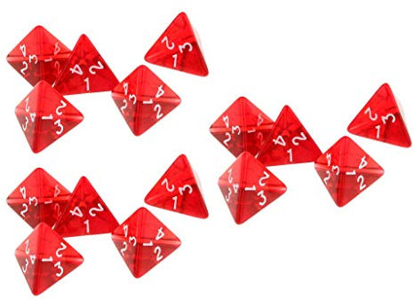 Vektenxi - Set di 15 Dadi Rossi D4 a Quattro Lati, 2 cm, 4 per Giocatore, Durevoli e Utili, Pratici e Convenienti
