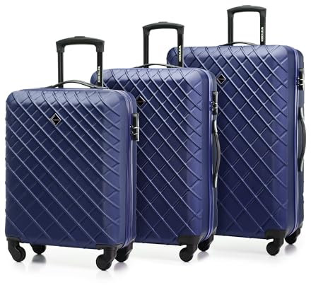 WITTCHEN Reisekoffer 3er Koffer-Set Rollkoffer Trolley Handgepäck Hartschale aus ABS mit 4 Spiner Rollen Zahlenschloss Teleskopgriff Classic line Dunkelblau