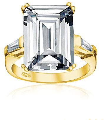Art Deco Stil Braut Hochzeit Big 10CT AAA CZ Solitär Smaragd Cut Statement Verlobungsring für Frauen .925 Sterling Silber 14K Gelbgold plattiert Zirkonia Baguette Seitensteine