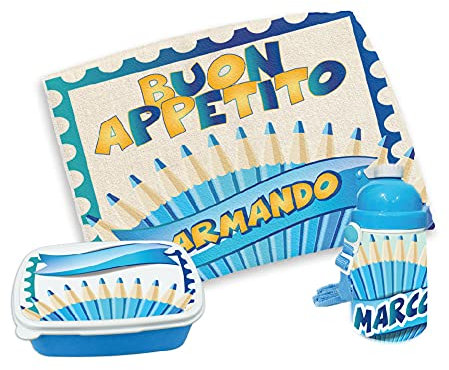 gadgeteventi Kit Pappa Bimbo per Scuola E Gite Personalizzato “Viva la Scuola” (Azzurro)