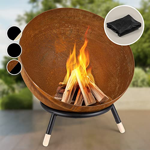 Blumfeldt Brasero Exterior para Jardin, Estufa Exterior para Camping, Brasero de leña para con Trípode, Quemador de Leña de Acero, Estufas Exteriores para Terraza, Chimenea, Fireball Fire Pit 66x66 cm