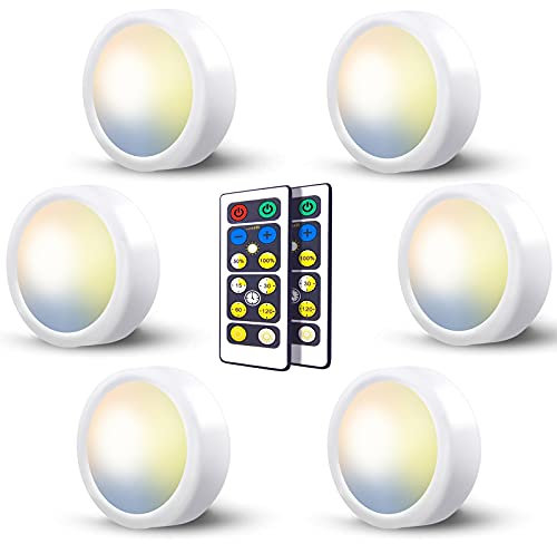 LED Spot Batterie Mit Fernbedienung, 6 Stück 3 Farbtemperatur Vitrinenbeleuchtung Kabellos Spots Batteriebetrieben Schrankbeleuchtung Dimmbar Unterbauleuchte Küche Akku Touch Lampe Zum Kleben
