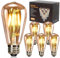 YOUDIAN LED Edison Bulb, Vintage Light Bulb, 4W E27 2700K ST64 LED Bulbs, Led Filament Bulbs, Antique Style Retro Amber Glass Screw Lamp 220V (6 Packs)