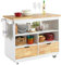 SoBuy FKW107-WN Design Küchenwagen mit Arbeitsplatte Kücheninsel mit Gewürzregal Küchenschrank Rollwagen Sideboard auf Rollen Küchentrolley Weiß-Natur BHT ca.: 110x91x55cm