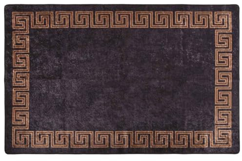 vidaXL Teppich Waschbar Antibakteriell Schalldämpfend Kurzflor Wohnzimmerteppich Läufer Flurteppich Bodenteppich 160x230cm Schwarz Golden rutschfest