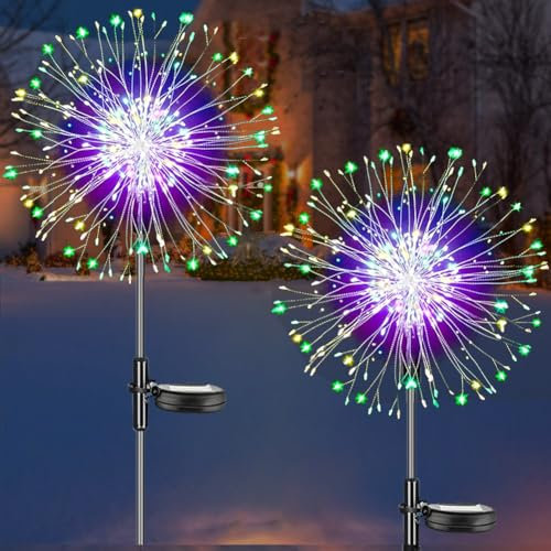 Redefun Solar Gartendeko 2 Stück 120LED Gartendeko Solar Gartenleuchten, 8 Modi Solarleuchte Feuerwerk Wasserdicht Gartenstecker Pusteblume Solarlampen für Außen Balkon Terrasse Deko(Mehrfarbig)