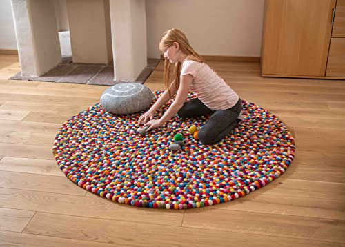naturling Filzkugel Teppich Bunt 160cm - großer Spielteppich rund - 100% Schurwolle handgemacht (Bunt, 160 cm)
