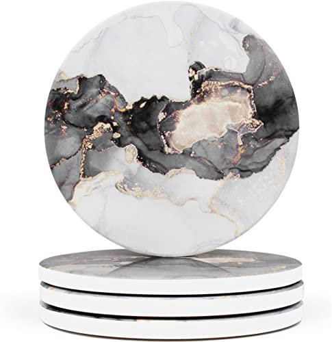 Naivasha Homeware Marble Coasters Set of 4 - Stunning Decorative Coasters in MATTE Finish, Elegant Stone with Cork Bottom - Arctic