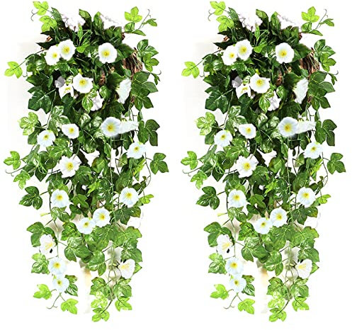 NIBESSER 2 Pièces Artificielle Fleur Feuille Plante Grimpante Vigne Plante Suspendue Fausse Lierre Intérieure Extérieure Artificielle Vigne Fausse Plantes Tombante Décor Balcon Mur Maison Jardin