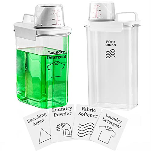 Waschmittelspender für Waschküche, Organisation und Aufbewahrung, 2,2 l Waschmittelspender, Flüssigwaschmittelspender mit 4 abnehmbaren Etiketten, BPA-frei und PET-Kunststoff, transparent, 2 Stück