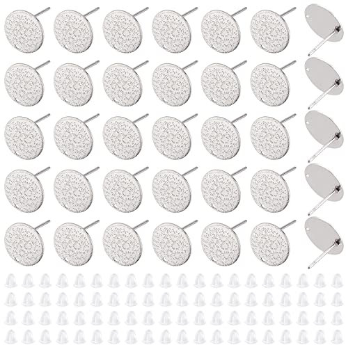 UNICRAFTALE 160pcs Clou Boucles d'oreilles Acier Inoxydable Boucle D'oreilles Ronde Texturés 12mm Tige Boucles d'oreilles avec écrous d'Oreilles Fermoir Boucles D'oreille pour Fabrication de Bijoux