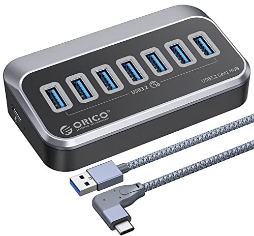 ORICO USB 3.0 Hub, 7 Port USB Verteiler mit USB Kabel, 5 Gbps, Schnelle Datenübertragung Type C Splitter für PC, Laptops, Mac, Drucker, Mobile Festplatte