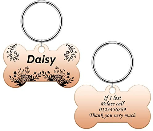 HooAMI Hundemarke mit Gravur,Knochen Hundemarke Personalisiert Dog Tag mit Gravur Namensschilder Adressanhänger Hund für Hunde und Katzen((Roségold,M)