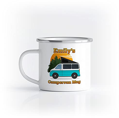 iCaseDesigner Personalised Campervan Enamel Metal Mug. Multiple Colour, Window & PopTop Combinations. Any Name and Message