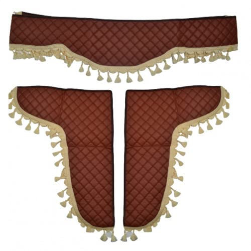 24/7 AUTO Braun Öko-Leder Deko LKW Bus LKW Vorhänge 3-teiliges Set Braun Quasten