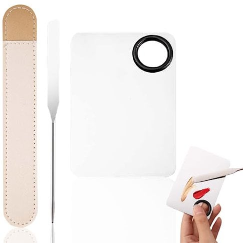 Makeup Mixing Palette Set 2pcs Stainless Steel make up palette and Makeup Spatula for Blending Foundation Lipstick Eyeshadow Spread Foundation Evenly Across Face for A Lighter Finish
