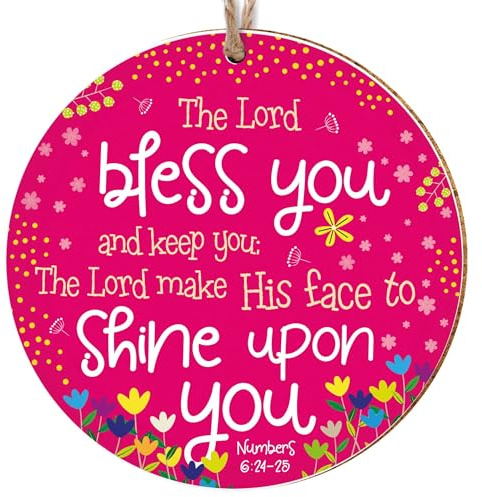 Christian Hanging Decoration or Coaster, Scripture, Bless You (pink) | Christian decorations for the home; religious ceramic ornaments; baptism, confirmation or birthday gift; Bible verse plaque