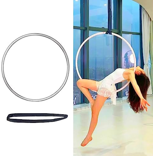 NUNETH Aerial Hoop Zirkus-Yoga-Luftreifen, 80cm 90cm 100cm Luft-Lyra-Hoop-Set für Alle Menschen, Tanzstudio-Luftring, Fitness-Shaping-Sportgeräte (Color : Silver, Size : Diameter 95cm(37 3/8))