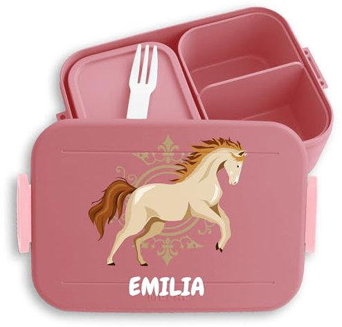 Kinder Bento Box Midi Lunchbox für Mepal Bentobox - Pferd Pferdemädchen Pferde Springen - 900 ml - Rosa - geburtstag mädchen personalisierte brotdosen horse spring brotdose
