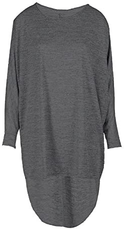 Tease Women Plain Oversized Long Sleeve Batwing Dip Hem Baggy Ladies Loose Top Plus (14, Dark Grey)